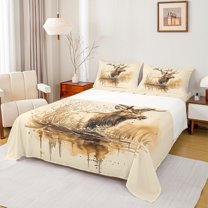 Manfei Wild Moose Elk Bed Sheets,Jungle Animal King Sheets,Retro Rustic Farmhouse Sheet Set For Boys,Breathable Home Decor,4pcs
