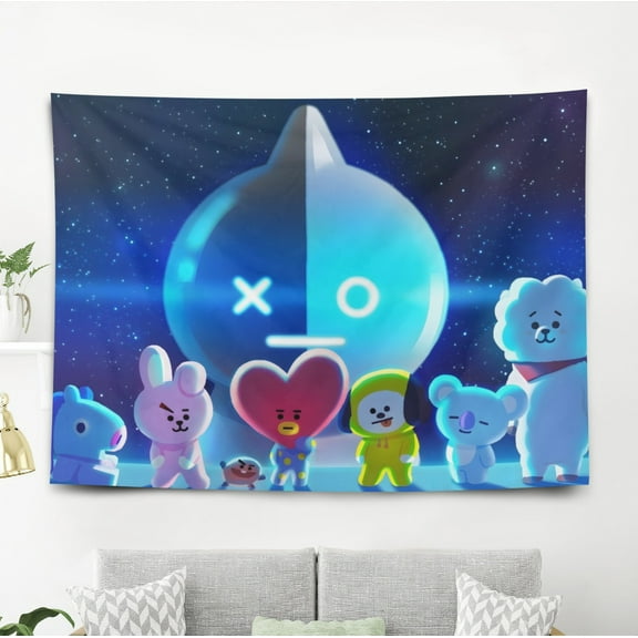 BT21-Theme Anti-pilling Tapestry Gift Wall Hanging Backdrop for Room Bedroom Girls Fans Background Banner Party Birthday Supplies Decor