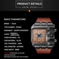 thumbnail image 3 of Mens Watches Rectangle Quartz Wrist Watch with Black Leather Strap Waterproof and Scratch, 3 of 5