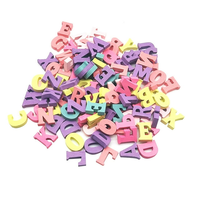 CIMAXIC 100pcs Wooden Colorful Alphabet Embellishment English Letters Natural Wood Crafts Decoration for Woodwork Craft DIY Handmade Accessories (English Letter Mix Pattern 15mm),0.59"X0.59"X0.12"