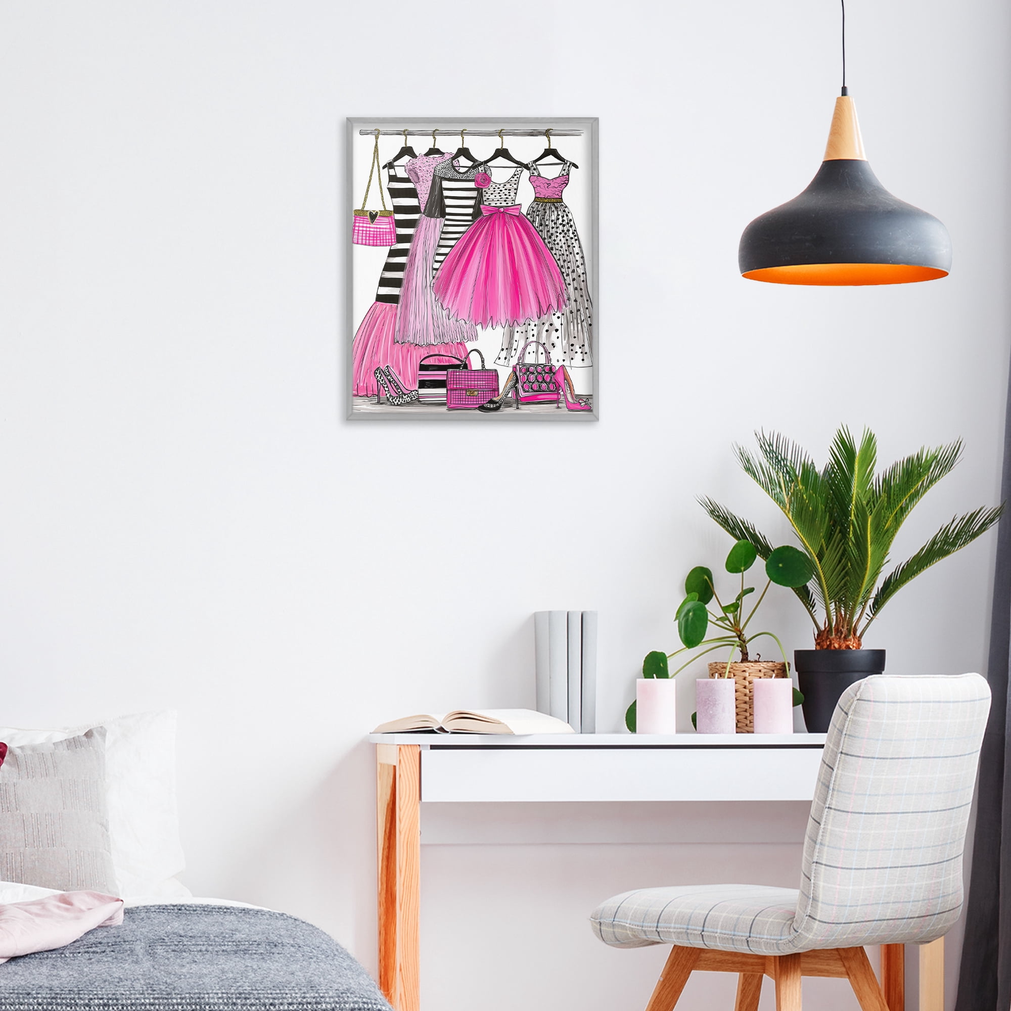 Stupell Industries Chic Pink Tulle Dresses Gray Framed Giclee Art, design by Jess Stempel