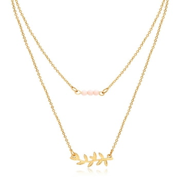 Duo Time and Tru Women's Imitation Gold Layered Glass Bead and Leaf Necklaces.