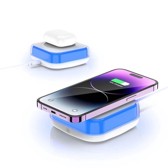 15W Wireless Charger with LED Night Light, Non‑Magnetic Desktop Mini Wireless Charging Pad, USB‑C Input Case‑Friendly Charger for Phones & Earbuds, Ideal for Desk Nightstand Use