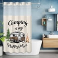thumbnail image 2 of Camping Is My Happy Place No Hook Shower Curtain with Snap in Liner Leopard RV Vintage Linen Waterproof Bathroom Shower Curtain with See Through Top Window for Bathtub 36" x 72", 2 of 9