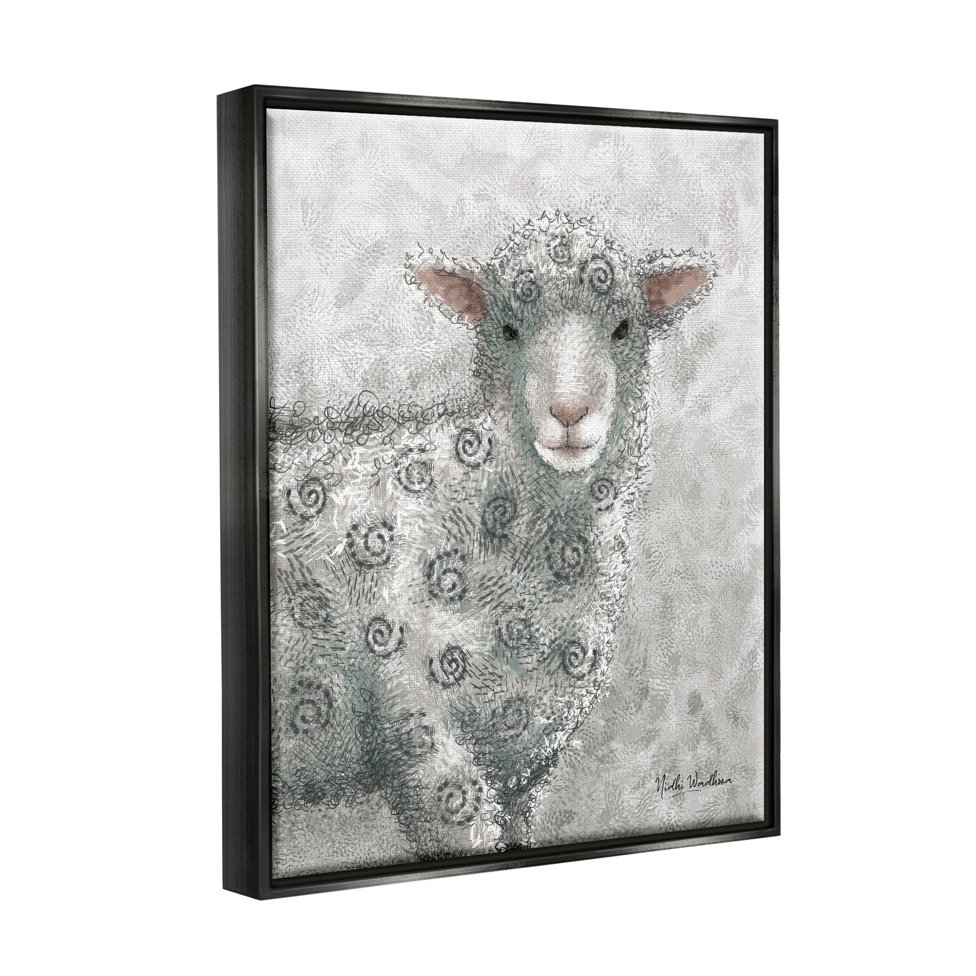 Stupell Industries Spiral Patterned Sheep Animals & Insects Painting Black Floater Framed Art Print Wall Art, 25 x 31