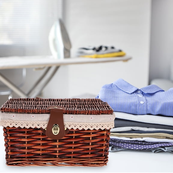 MERRYHAPY Decorative Brown Woven Storage Basket with Lid and Liner for Bathroom Storage