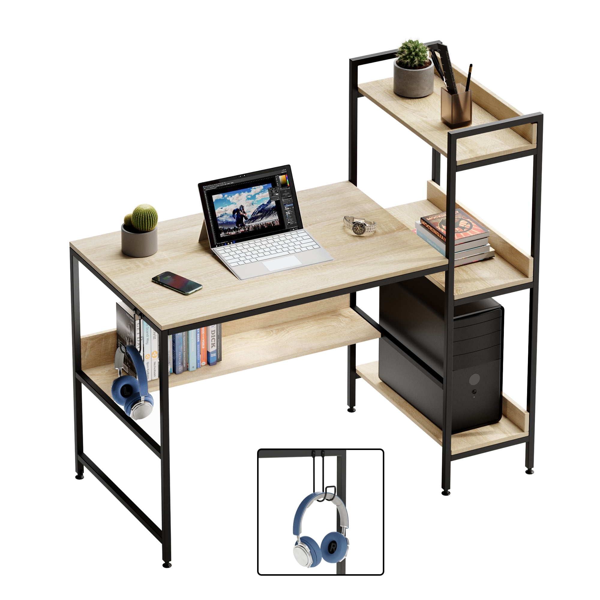 Buy KANGMOON Computer Desk Home Office Desks with Shelf, 40'' Student Study Desktop  Desk Laptop Table Modern PC Workstation Dormitory Study Desk with Bottom  Storage Shelves and Drawer Online at desertcartIsrael