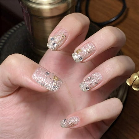 Glitter White Fake Nails Art Long Clip on Nails Full Cover False Nails  Shimmering Star Acrylic Nails Wedding Nail Tips Ballerina Nail Accessories  for Women and Girls | Walmart Canada
