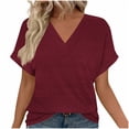 thumbnail image 3 of Camisas para adolescentes,Blusa informal con cuello en V para mujer, manga corta estampada, tejido suave de imitación de tela, cómoda para uso diario en casa, sopatenor, 3 of 9