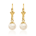 thumbnail image 5 of 14K Solid Yellow Gold 6mm White Round Freshwater Cultured Pearl Drop Dangle Earrings, 5 of 10