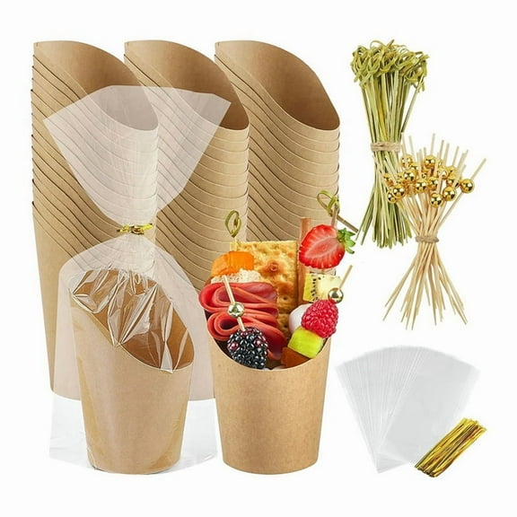 50 Pcs Charcuterie Cups with Sticks 14oz, Individual Holder with 50 Bags 50 Labels 200 Cocktail Skewers Tooth Picks,50 x Charcuterie Cups 200 x Bamboo stick 50 x bags 50 x cable ties