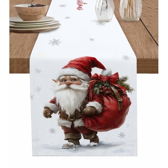 Ldtrchee Christmas Gnomes Table Runner 72 Inches, Snowflake Xmas Red Botanical Bed Runner Dresser Scarves Tabletop for Indoor Outdoor Parties/Ceremony/Banquet, 16" x 72"