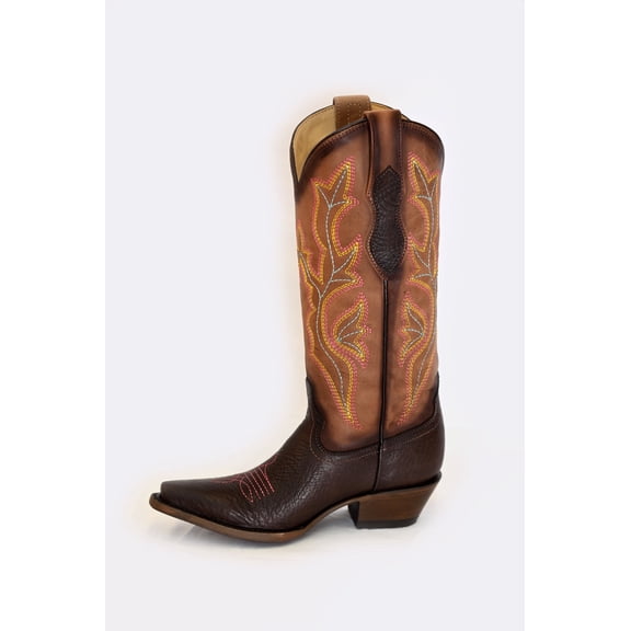 Women's Leather Brown Snip Toe Mid-Calf Boots