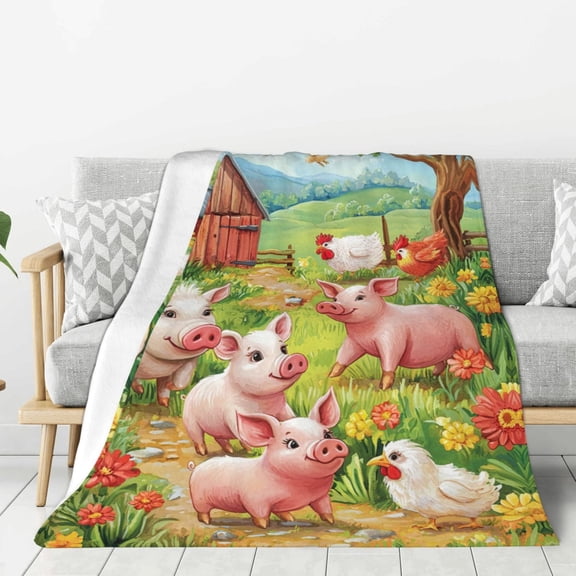 Pig Blanket Soft Cozy Flannel Throw Blankets Cute Pig Themed Printed Decor Blanket for Couch Sofa Bed Chair 50x40