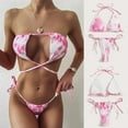 thumbnail image 4 of DOPI Women's Sexy Tie-Dye Lace Up High Cut Leg Halter Bikini Set Two Piece Swimsuit, 4 of 6