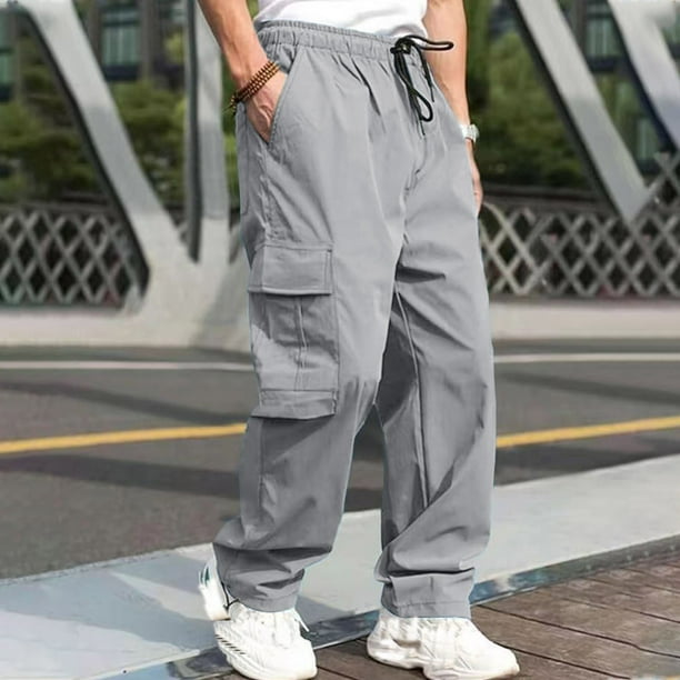 Pantalones largos para hombre, lisos, a la moda, informales, con múltiples bolsillos y cintura elástica, pantalones largos para hombre