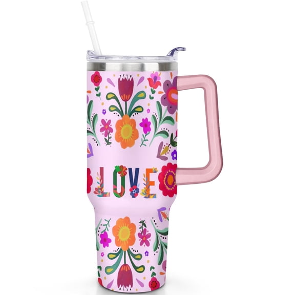 40 oz Bohemia Tumbler with Handle Flip Straw Lid Travel 40oz Boho Tumblers Vacuum Insulated Lids Straws Leak Proof Stainless Steel Cup Mug Gifts for Men Women