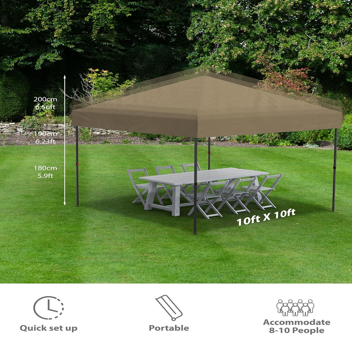 Soonbuy 10x10 Pop Up Canopy with 3 Sidewalls,Easy Up Camping Tent with One Button Push Setup - 1 Roller Bag, 3 Adjustable Height, 4 Weight Bags for Deck, Garden, Sports, Beach, Party