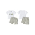 thumbnail image 2 of BemeyourBBs Toddler Baby Boy Birthday Outfits 1 2 3 4 Years Old Birthday Summer Clothes Short Sleeve Excavator Truck Vehicles Embroidery T Shirt Plaid Shorts Set Toddler Boys Summer Outfit, 2 of 8