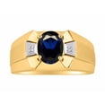 thumbnail image 1 of RYLOS Men's Rings Yellow Gold Plated Silver Rings Classic Designer  9X7MM Gemstone & Diamond Ring Sapphire September Birthstone Ring Size 13, 1 of 7