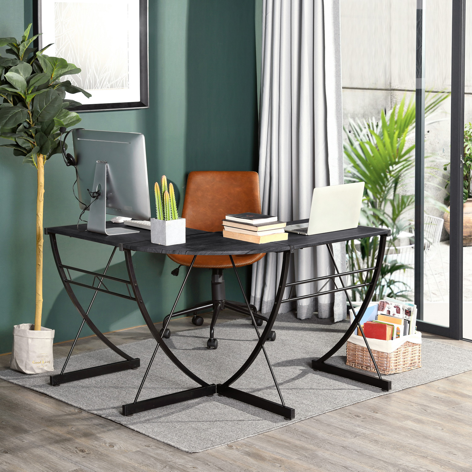 Manto Small Black Wood LShaped Desk