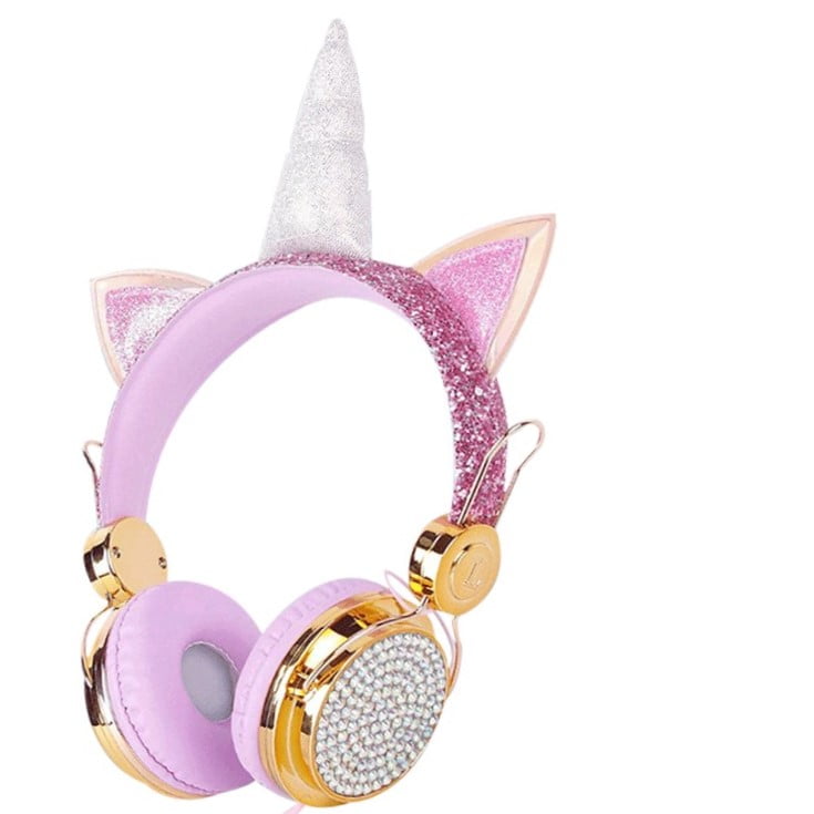 Kids Headphones Unicorn Girls Headphones with Microphone for Children 85dB Glitter Cat Ear Wired Headphones for School Christmas Parties Pink-Unicorn 