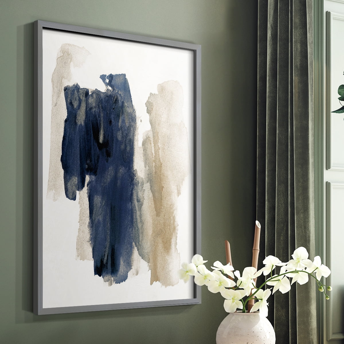 Navy Sweep in Gray Solid Wood 11 x 14 Framed Print