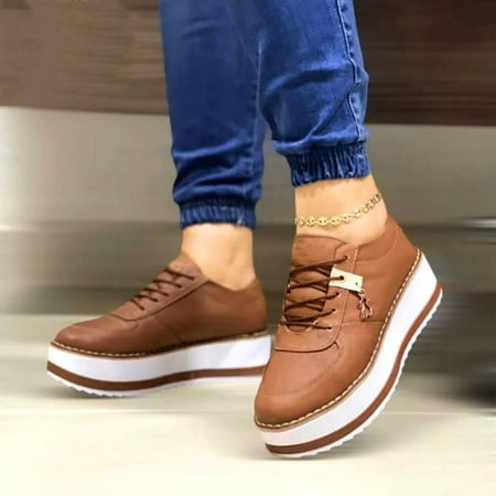 

Large Size Lace-up Women s Shoes Fashion Solid Color All-match Inner Heightening Casual Thick Sole Shoes