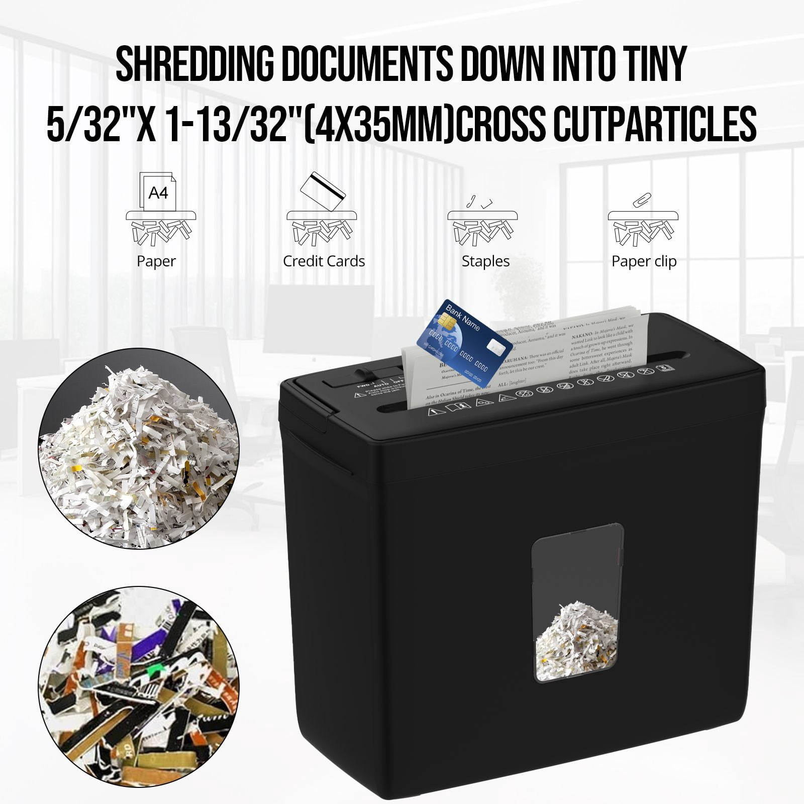 Home shredder, cross-cut shredder, 5-piece small cross-cut shredder, P-4 safety level, with 2.38-gallon bin, 4 mode design - durable, fast, paper jam-proof, suitable for offices, homes, schools