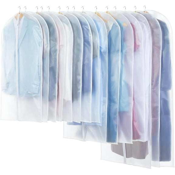 KEMEINILI Translucent Garment Bag - 15 Packs Garment Bags for Hanging Clothes Dress Bag Suit Bags for Closet Storage Travel - 24" x 40"/47"/55"