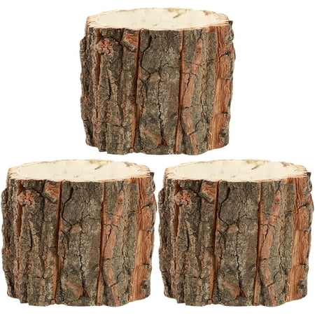 Homemaxs 3pcs Wood Bark Flower Pots Farmhouse Flower Buckets Wood Log Plant Containers