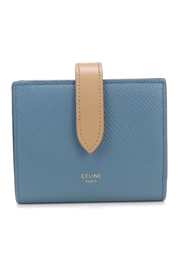 Pre-Owned CELINE Celine Bi-fold Wallet Small Strap Women's Blue