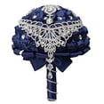 thumbnail image 2 of Namzi 1 Piece Vintage Wedding Bouquet, Satin Ribbon Rhinestone Bridal Bouquet, Ideal for Vintage Theme Evening Wedding Celebrations,Dark Blue, 2 of 4