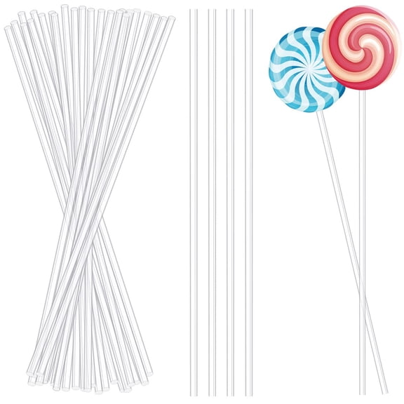 50 Pieces Clear Acrylic Stirring Rods, 6 Inch Round Lollipop Sticks for Cake Pops, Candy, Chocolate, Cookies, DIY Dessert Decorations, Reble Transparent