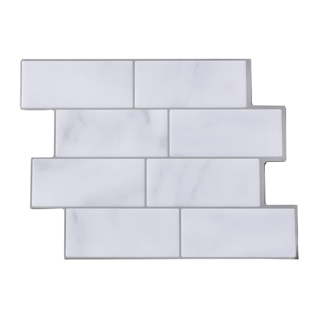Tack Tile Peel & Stick Vinyl Backsplash Subway White (Pack of 3)