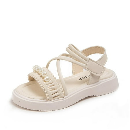 

nsendm Female Sandal Big Kid Jelly Sandals for Baby Girls Pearl Roman Shoes Flat Bottomed Non Slip Daily with Dress Shoes Girl Sandals Size 11 White 1.5