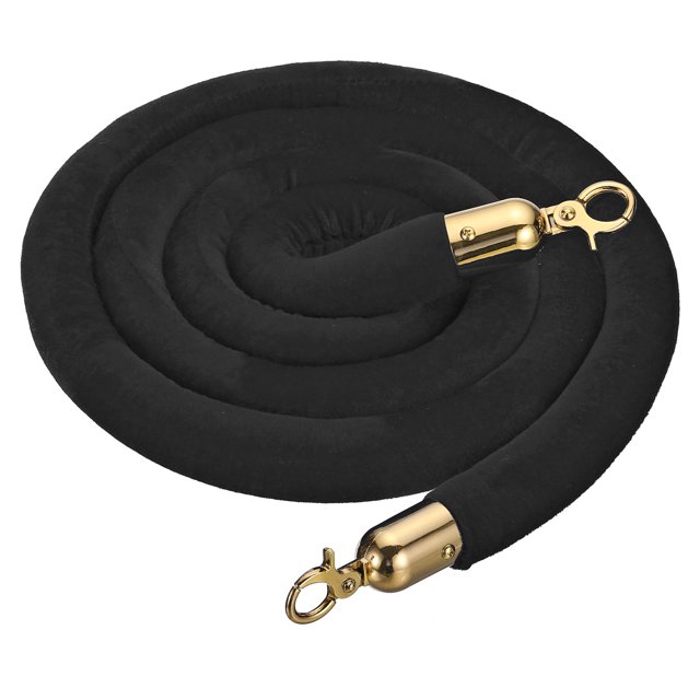 Unique Bargains 7 Feet Black Velvet Stanchion Rope, Crowd Control Barrier Rope with Snap Hook, Golden