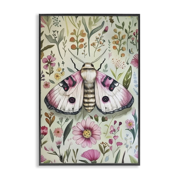 Stupell Industries Moth over Floral Herbs Floral Painting Black Framed Art Print Wall Art, 12 x 18