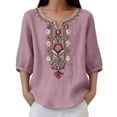 thumbnail image 4 of Women's T Shirts Solid Pleated Cotton Linen Top Casual Loose Fit Daily Shirts & Tees, 4 of 7