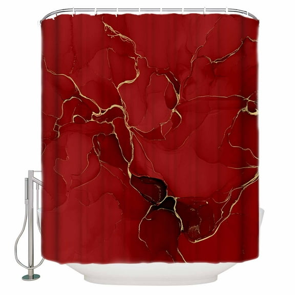 Abstract Shower Curtain Set ，Waterproof Fabric Shower Curtains Red Golden Marble Fluid Lines Shower Curtains for Bathroom,Bathroom Decor 54x"78"