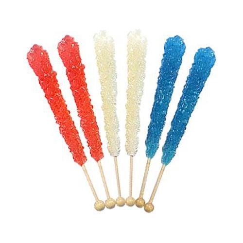 USA Rock Red, White & Blue Rock Candy Crystal Sticks - Tub of 36