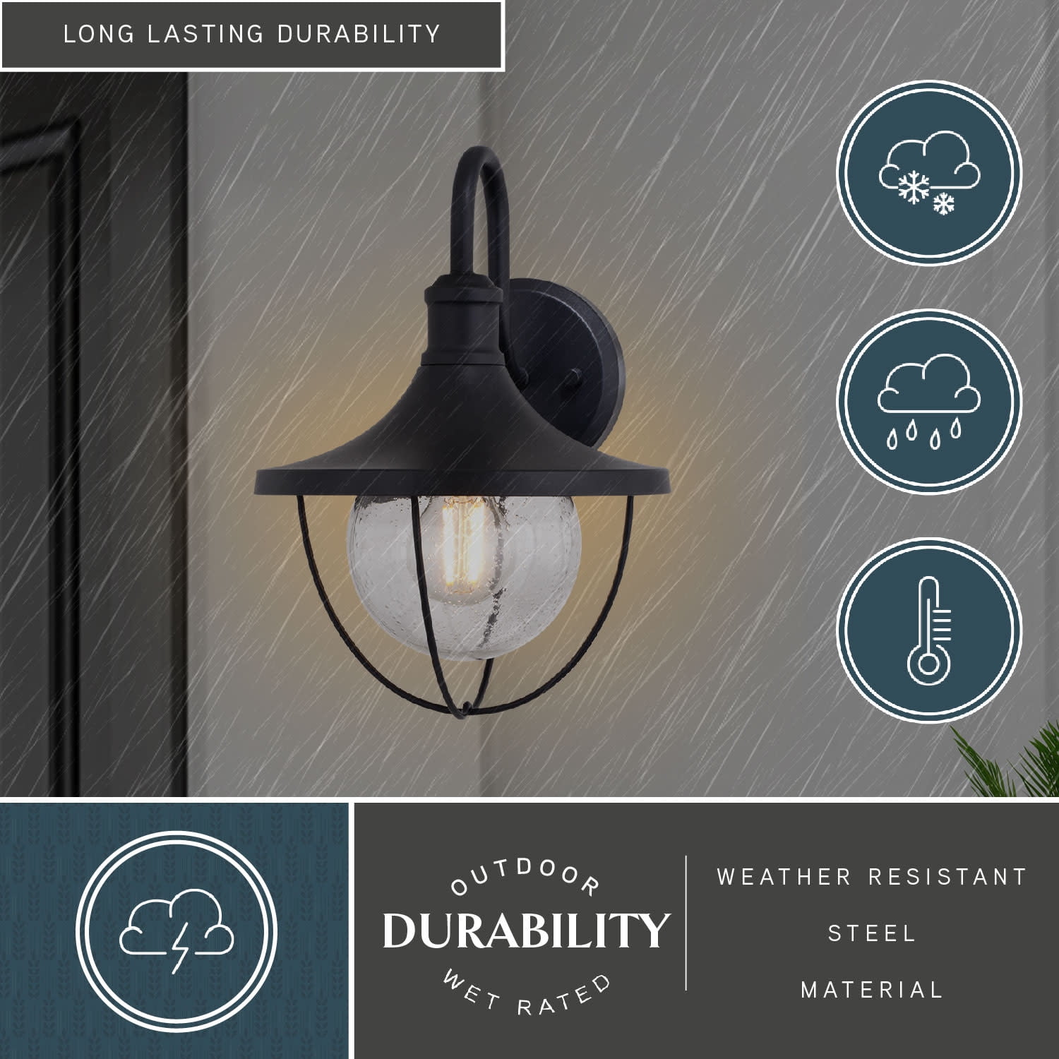 Dunlap 1 Light Textured Black Coastal Outdoor Wall Lantern Clear Glass