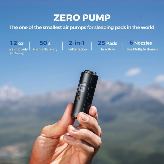 Zero Pump Ultra-Mini Electric Air Pump for Inflatable Sleeping Pads, Portable Rechargeable Air Mattress Pump with 6 Nozzles