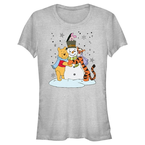 Juniors Winnie the Pooh Snowman and Friends Hug T Shirt