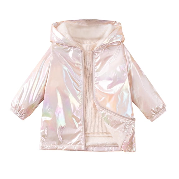 Efsteb Jackets for Girls Winter Warm Coats Sparkly Hooded Fleece Jackets Long Sleeve Zipper Coats Outerwear (White,2 Years)