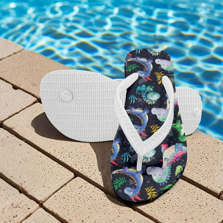 POLERO Cute Dinosaur Floral Print Flip Flops Girls Sandals Boys