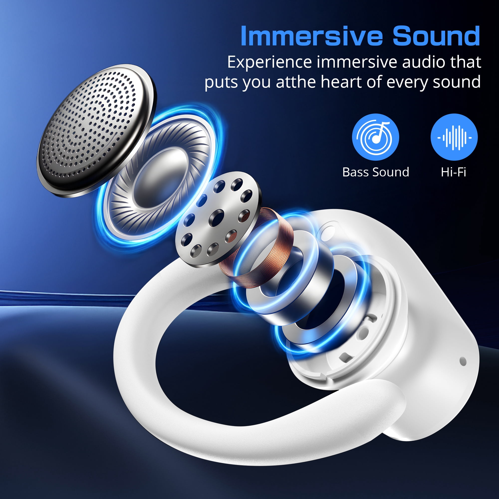 Wireless Earbuds Bluetooth 5.4 Headphones Sport, IPX7 Waterproof Earphones with Earhooks, 80H Playtime, Fast Charging Case, Noise Cancelling Mic, Lightweight Bluetooth Earbuds for Running Gym