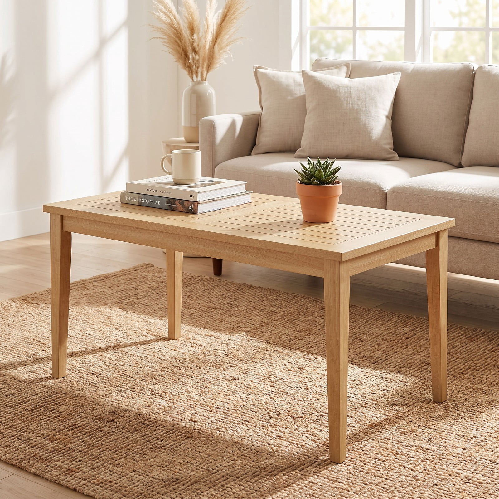 Furnibear Outdoor Patio Coffee Table Solid Teak Wood for Backyard Deck Garden Natural 90 lbs Capacity