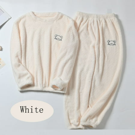 

TIHLMK Pajamas Deals Clearance Fashion Women Solid Color Sets Wear Lounge Wear Suit Sweatshirt Home Set Tops+Pants White