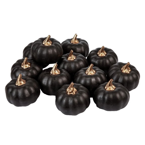 ZTTD 12Pcs Artificial Pumpkins Bulk Vintage Black Pumpkin Harvest Lifelike Pumpkin Fake Foam Pumpkin for Fall Autumn Halloween Home Thanksgiving Party House Kitchen Wedding Decor